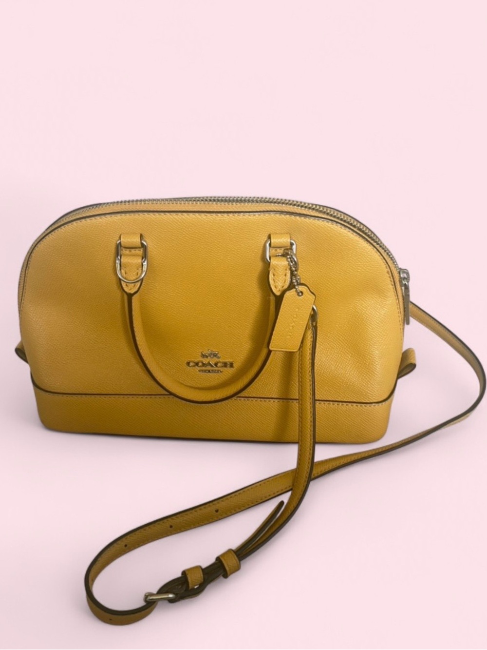 COACH Mini Sierra Satchel 💛 Mustard Yellow Crossgrain Leather - F27591 (EUC)
